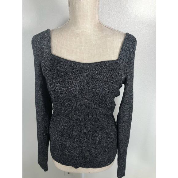 INC International Concepts Neck Tie Ribbed Black and Silver Top - XXL - Picture 1 of 3
